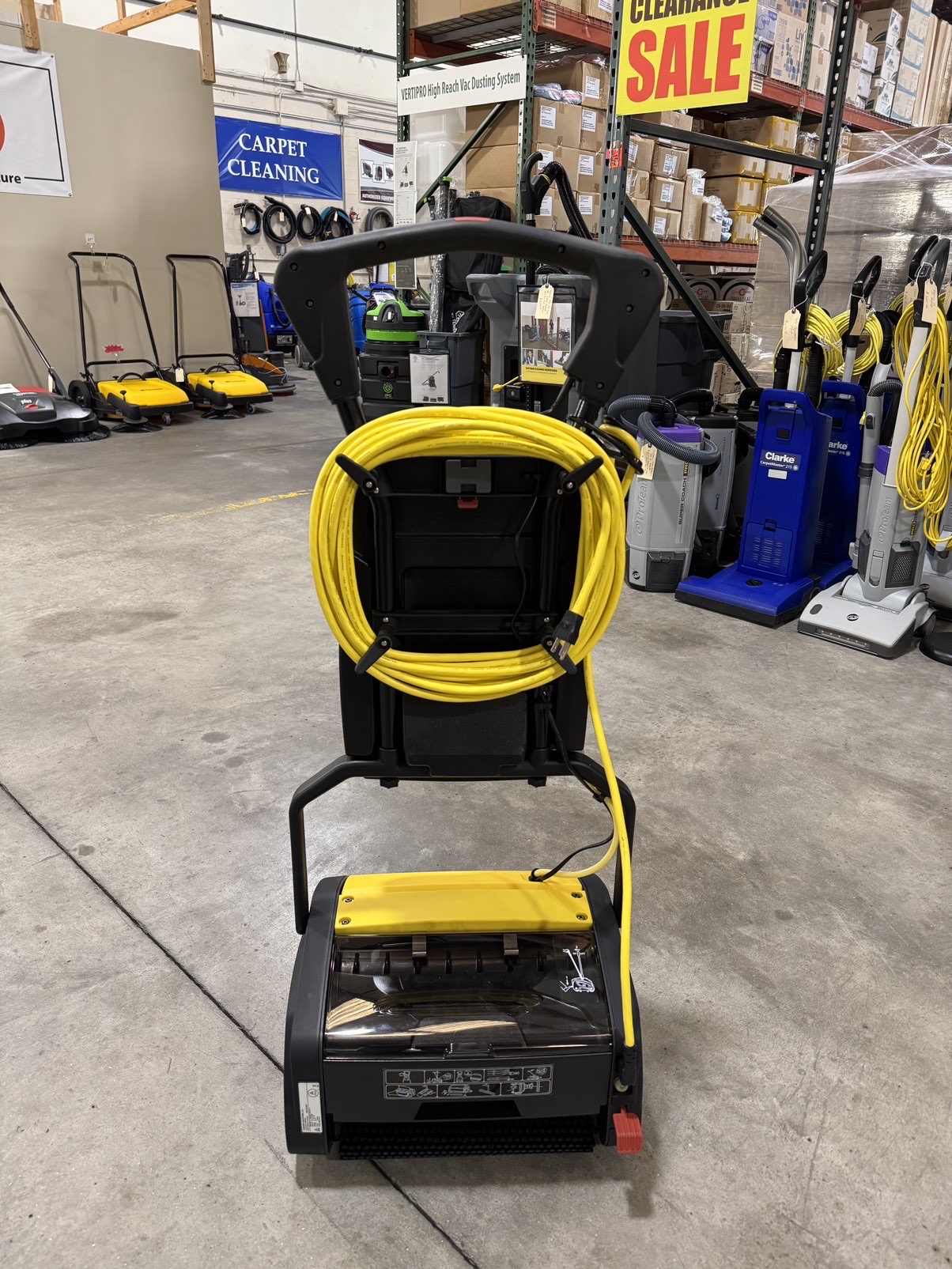 A Tornado Vortex 13 Multi-Surface Scrubber in a warehouse showroom.