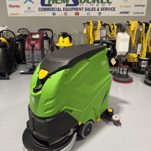 An IPC CT51 Walk-Behind Scrubber in a warehouse showroom at ChemSource Direct.