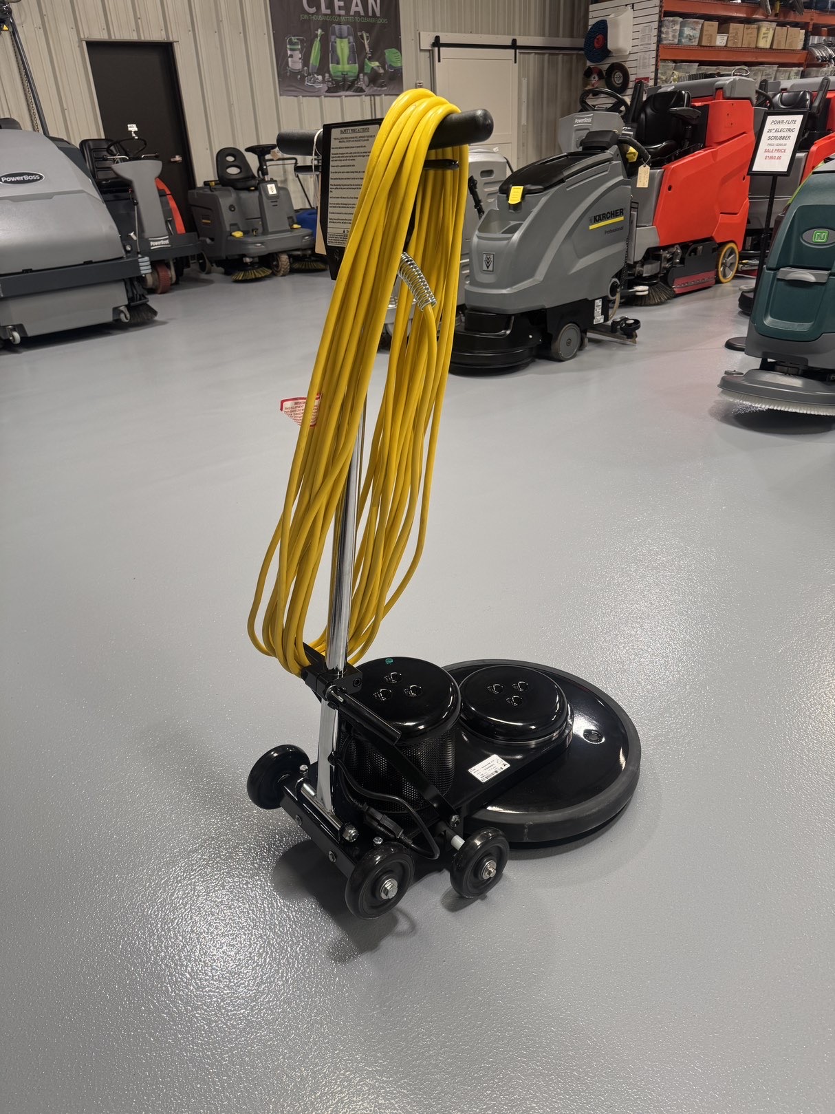 An IPC B1500 20" Burnisher in a warehouse showroom at ChemSource Direct.