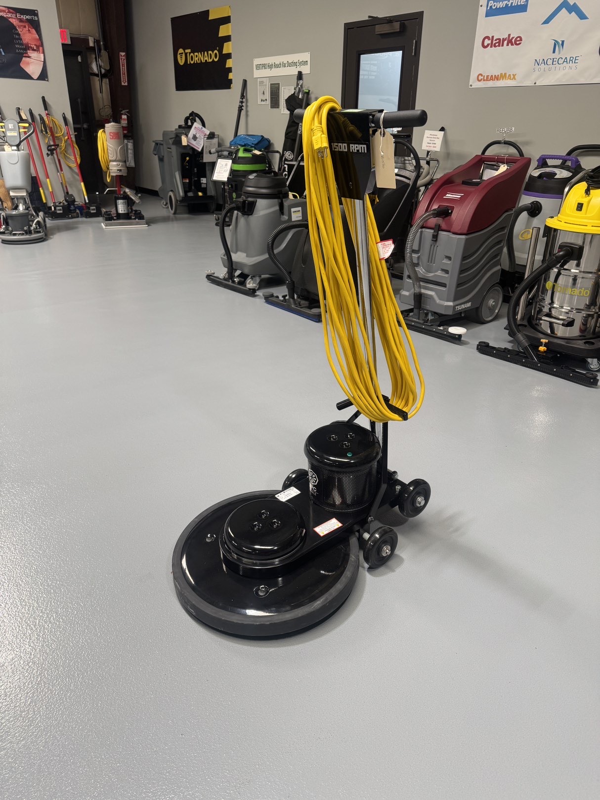 An IPC B1500 20" Burnisher in a warehouse showroom at ChemSource Direct.