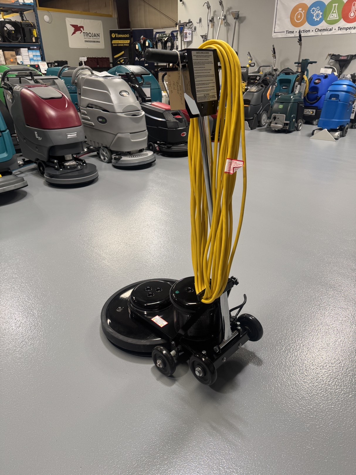 An IPC B1500 20" Burnisher in a warehouse showroom at ChemSource Direct.