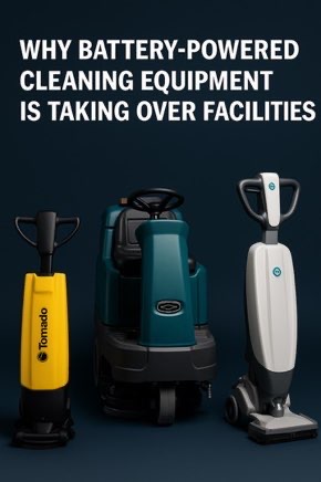 Why Battery-Powered Cleaning Equipment is Taking Over Facilities graphic for ChemSource Direct's Blog page.