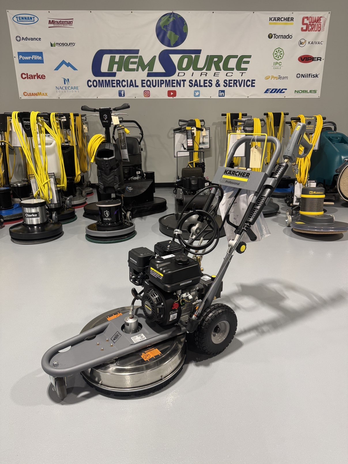 A Kärcher SCW 2.4/25 GL Pressure Washer in a warehouse showroom at ChemSource Direct.