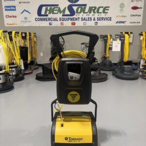 A Tornado Vortex 13 Cylindrical Floor Scrubber in a warehouse showroom at ChemSource Direct.