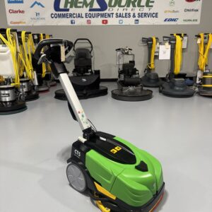 An IPC CT-5 Mini Floor Scrubber in a warehouse showroom at ChemSource Direct.