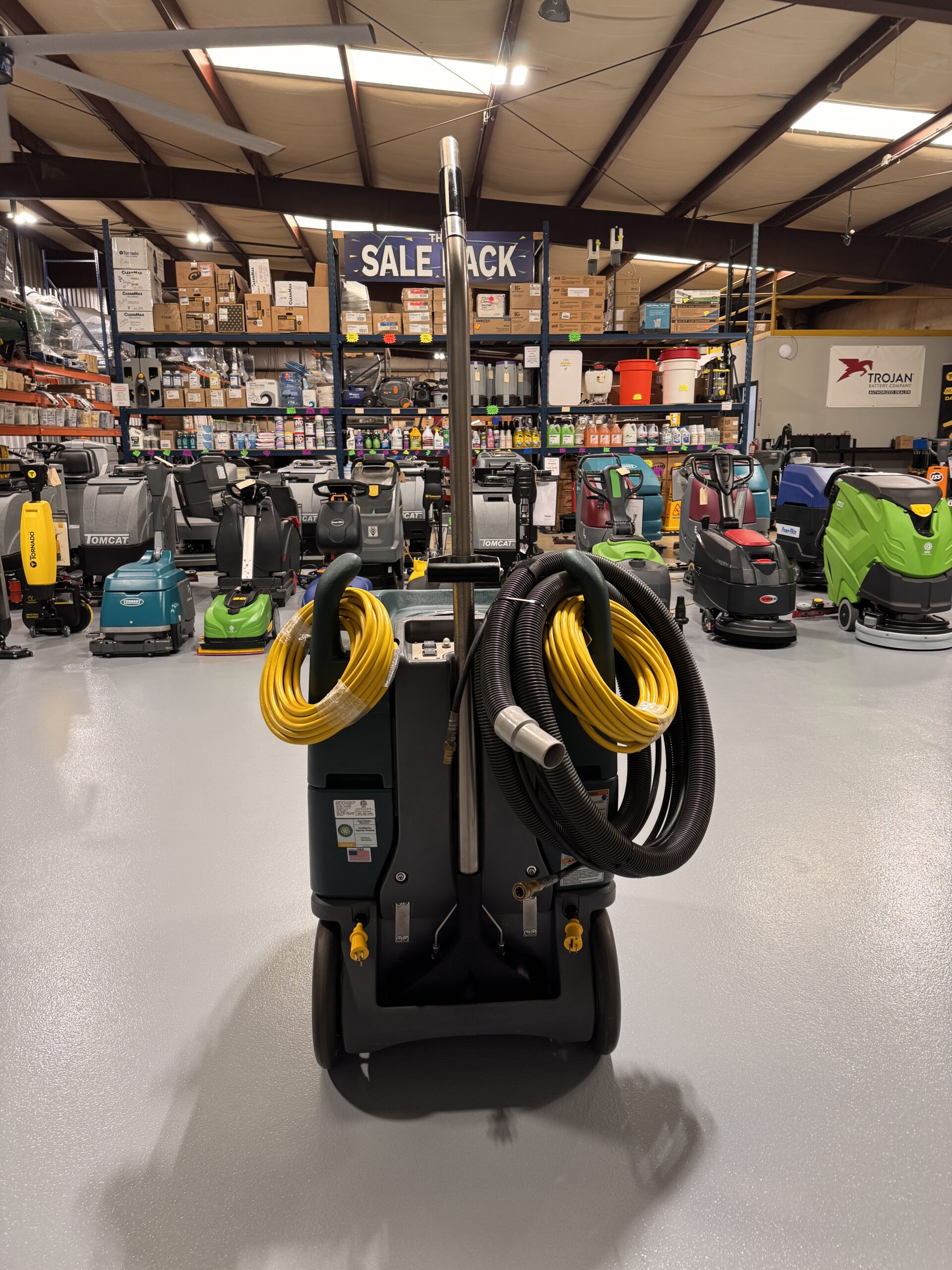 A Nobles Explorer H5 Carpet Extractor in a warehouse showroom at ChemSource Direct.