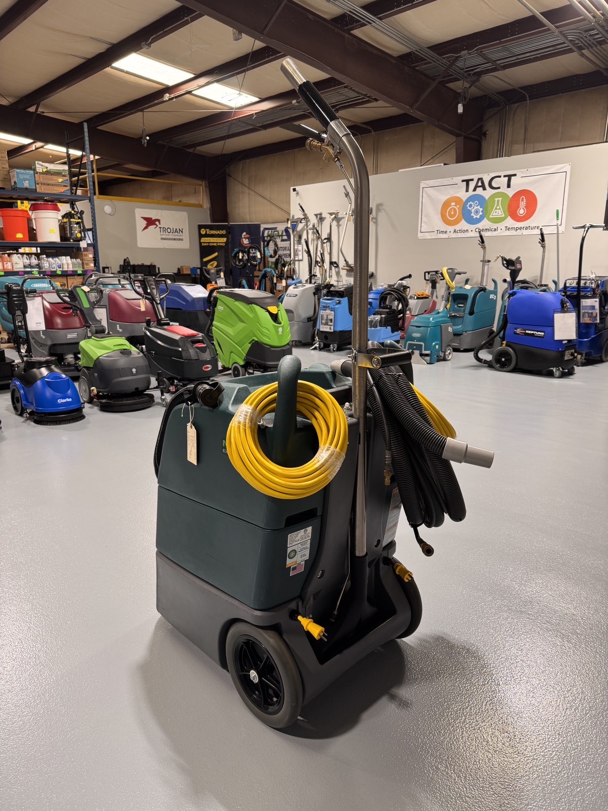 A Nobles Explorer H5 Carpet Extractor in a warehouse showroom at ChemSource Direct.