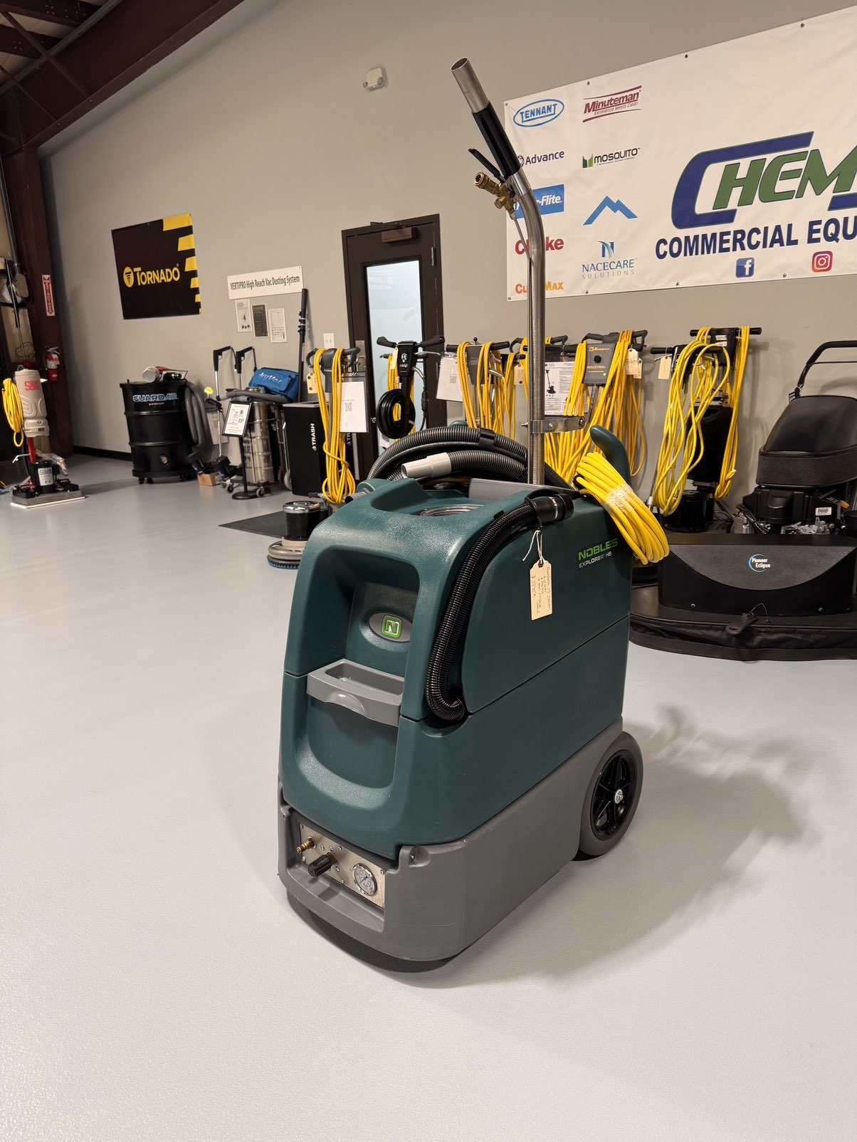 A Nobles Explorer H5 Carpet Extractor in a warehouse showroom at ChemSource Direct.
