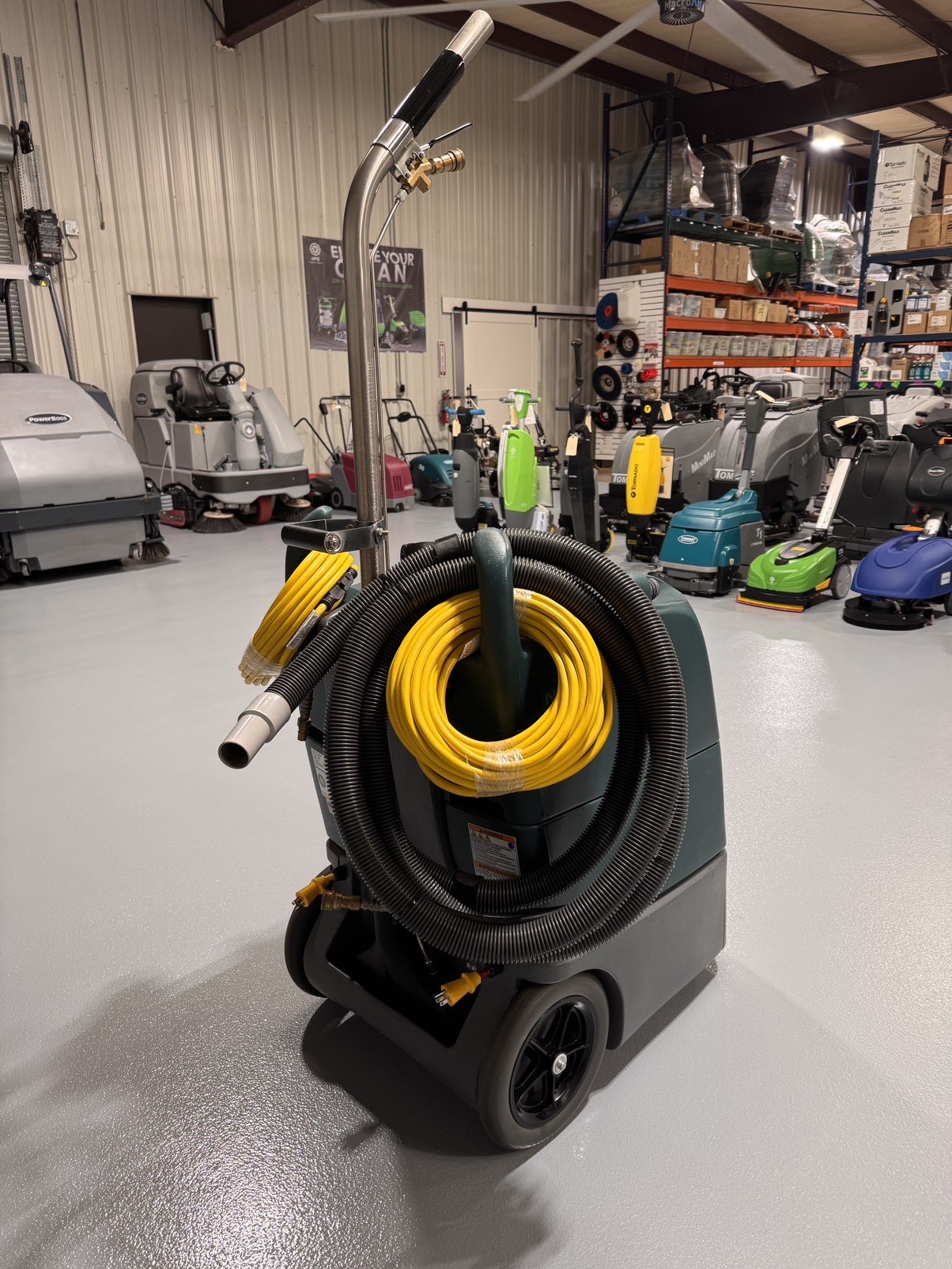 A Nobles Explorer H5 Carpet Extractor in a warehouse showroom at ChemSource Direct.