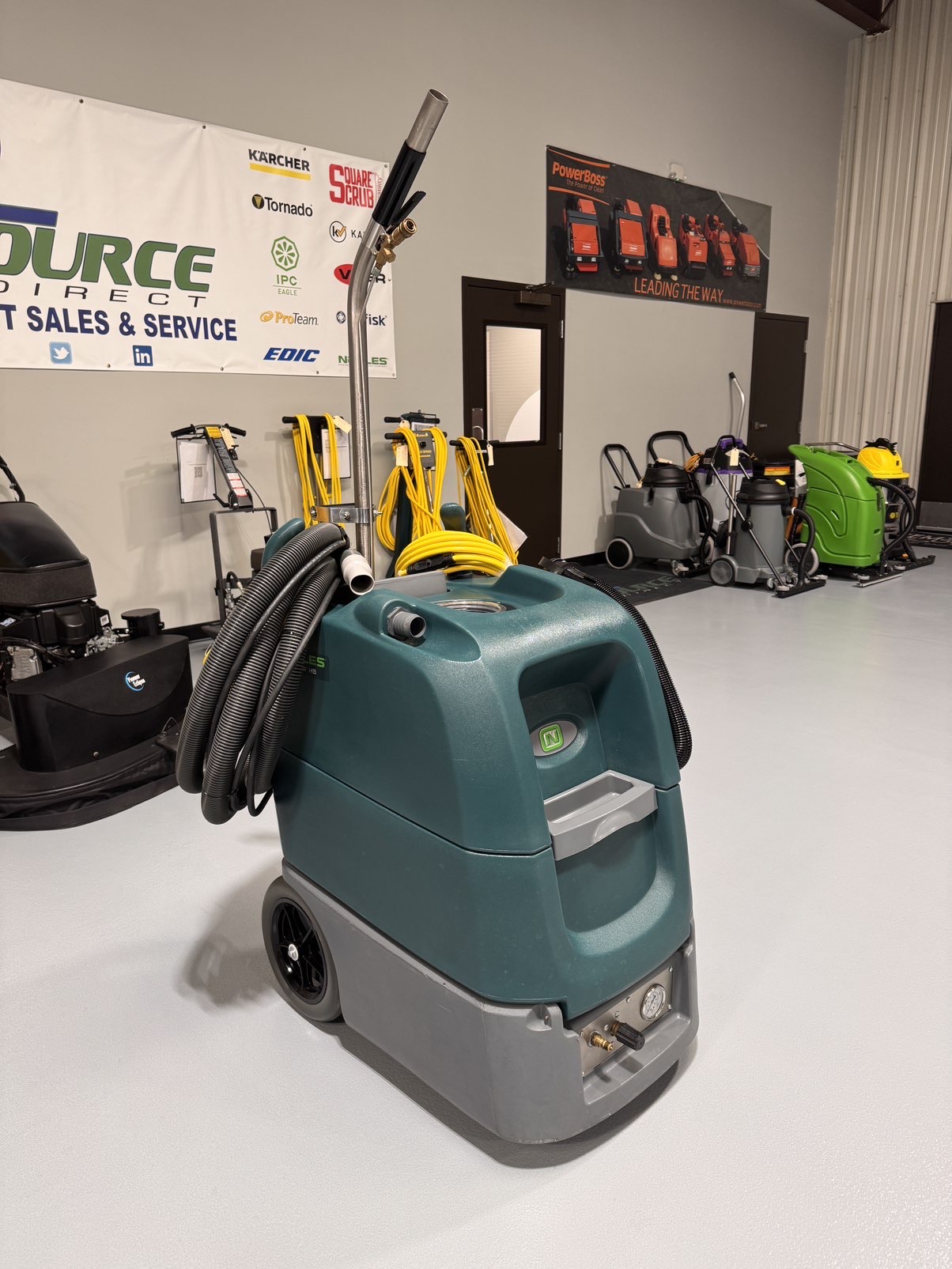 A Nobles Explorer H5 Carpet Extractor in a warehouse showroom at ChemSource Direct.