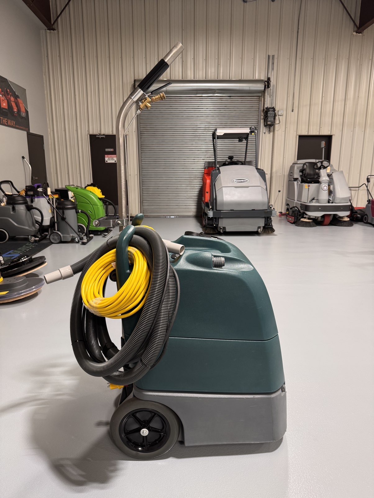 A Nobles Explorer H5 Carpet Extractor in a warehouse showroom at ChemSource Direct.