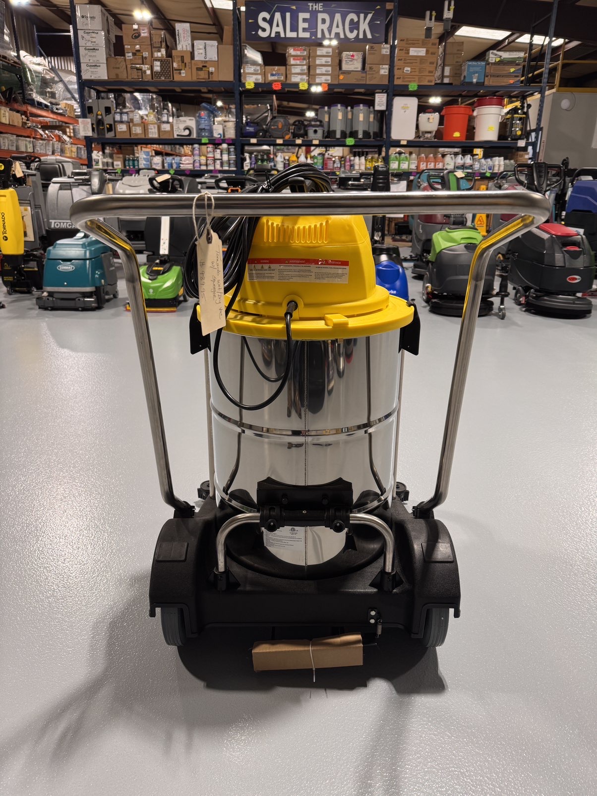 A Tornado Taskforce 20 Wet/Dry Vacuum in a warehouse showroom at ChemSource Direct.
