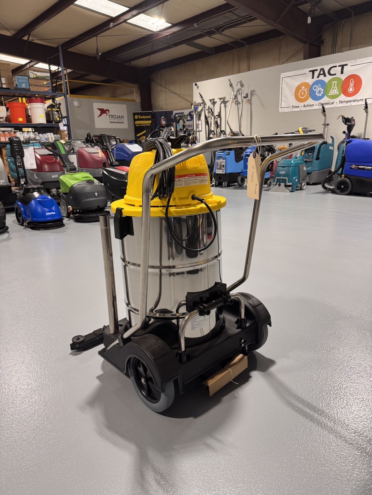 A Tornado Taskforce 20 Wet/Dry Vacuum in a warehouse showroom at ChemSource Direct.
