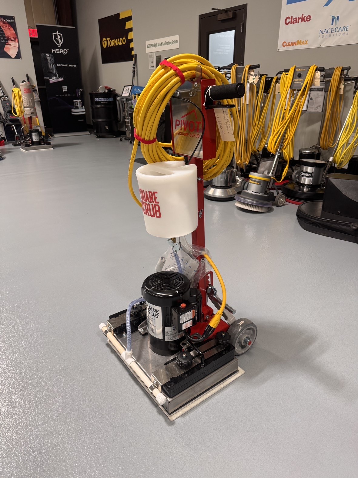 A Square Scrub EBG20/C with Water Tank in a warehouse showroom at ChemSource Direct.