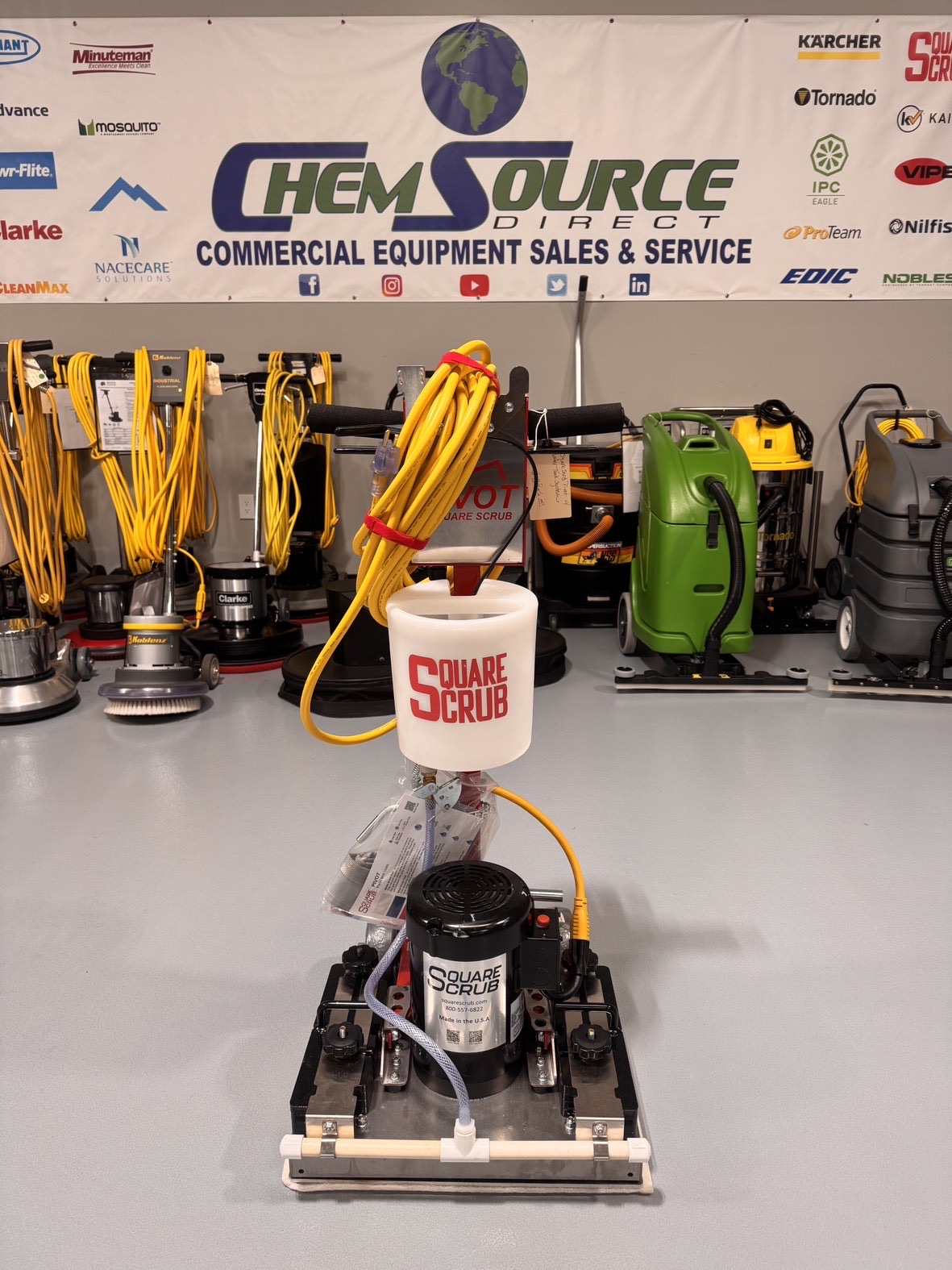 A Square Scrub EBG20/C with Water Tank in a warehouse showroom at ChemSource Direct.