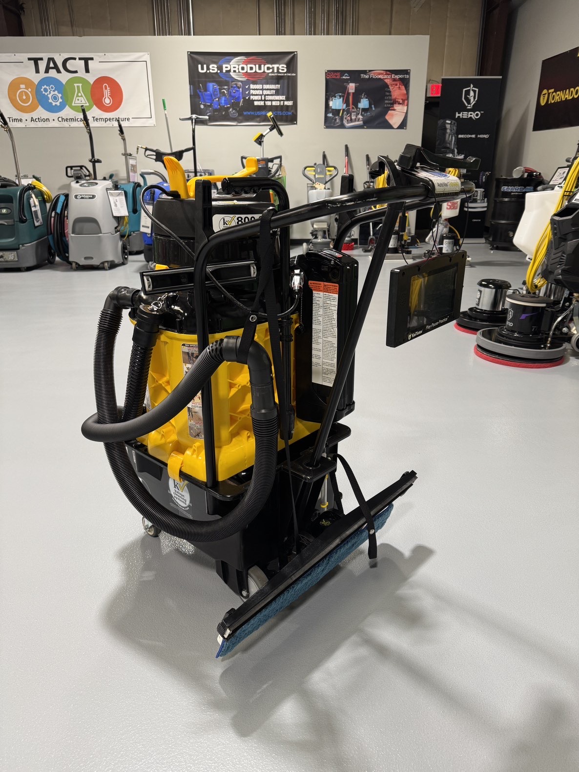 A Kaivac Battery Powered Auto Vac w/Kai Tutor in a warehouse showroom at ChemSource Direct.