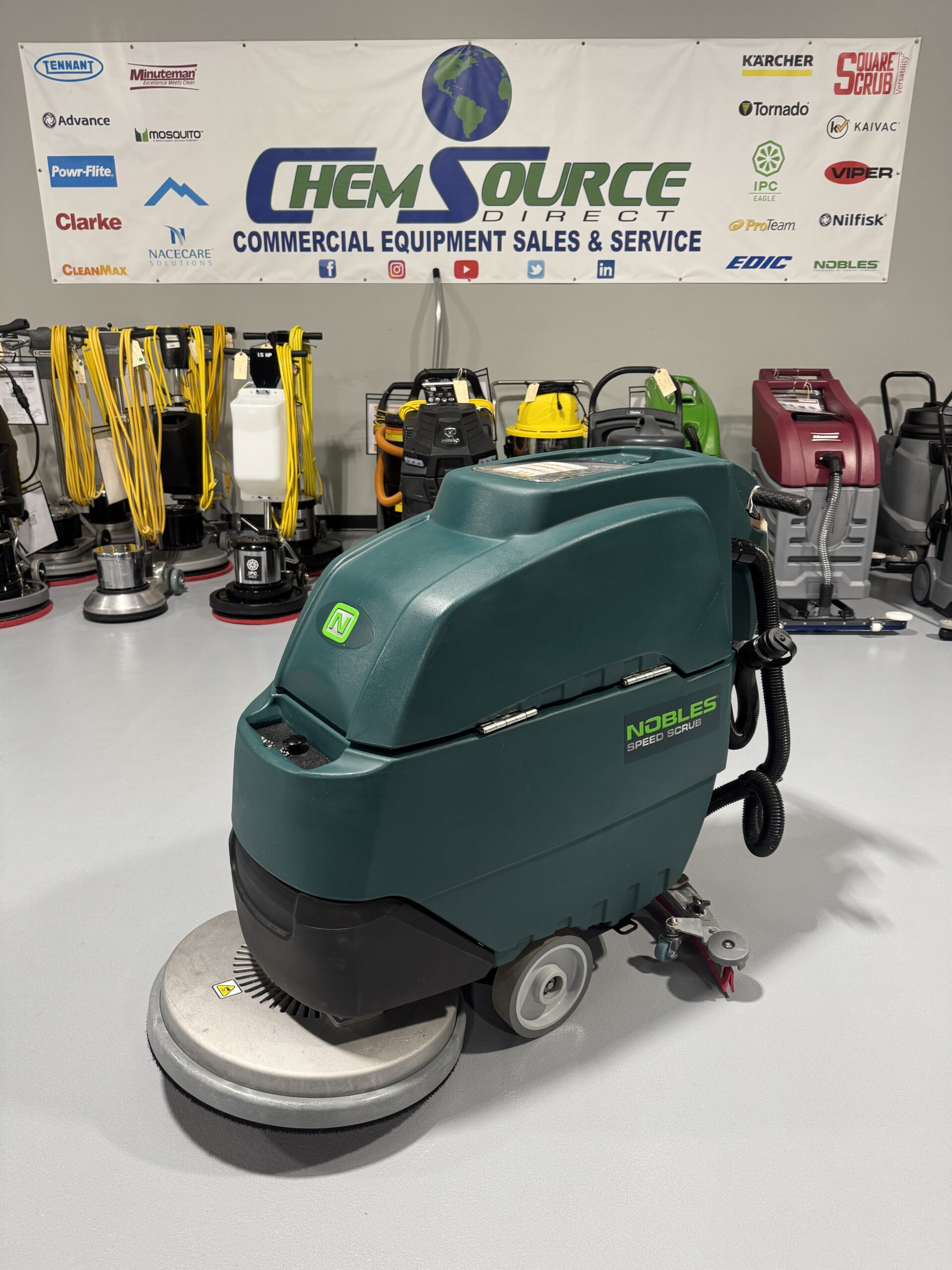 A Nobles Speed Scrub 20 in a warehouse showroom at ChemSource Direct.