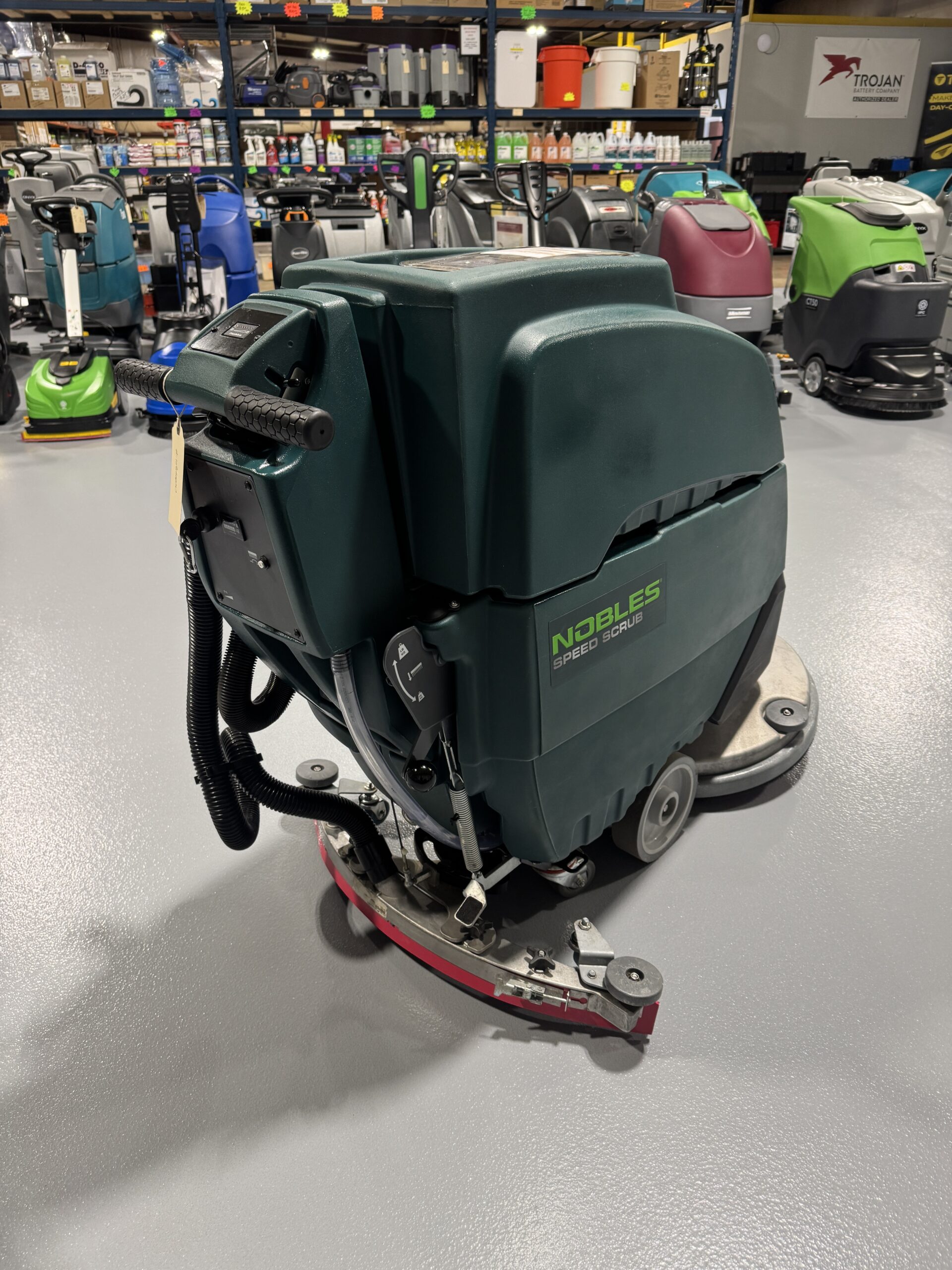A Nobles Speed Scrub 20 in a warehouse showroom at ChemSource Direct.