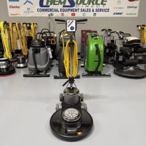 A Zinger 1500 High-Speed Burnisher in a warehouse showroom at ChemSource Direct.